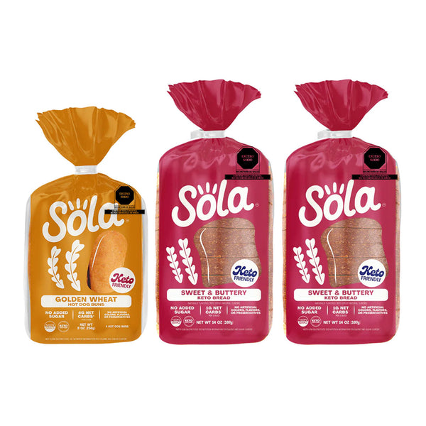 pack de panes keto de sola, pan de caja y para hotdog