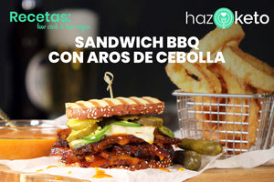 receta de sandwich keto bbq con aros de cebolla