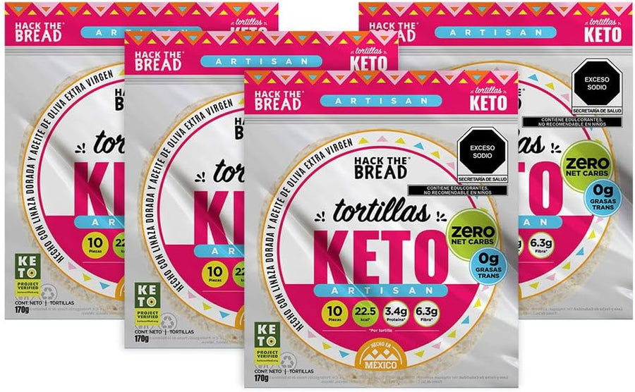 Keto Tortillas Zero Net Carb, Sugar Free, 22.5 Calories - Hack The Bread - 6.3g Fiber, 3.4g Protein